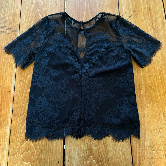 Lulus Sheer Black Lace Top - Size Small - Picture 5 of 9